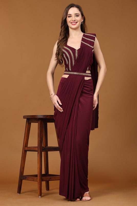 Maroon Color Exquisite Ready To Wear Fancy Fabric Saree