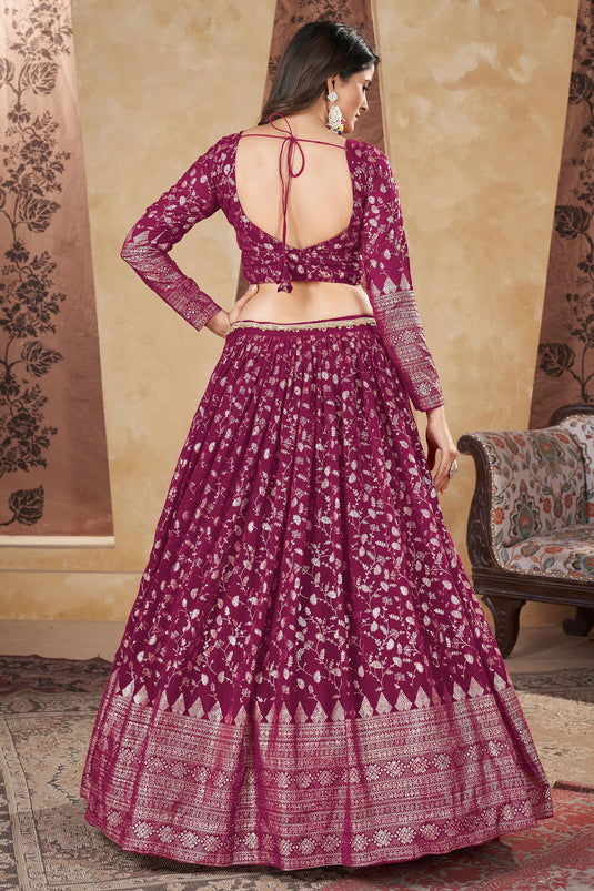 Trendy Georgette Fabric Pink Color Readymade Lehenga With Fancy Work