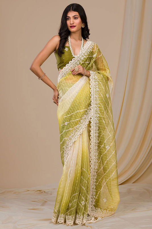 Green Color Exquisite Fancy Work Party Style Georgette Saree