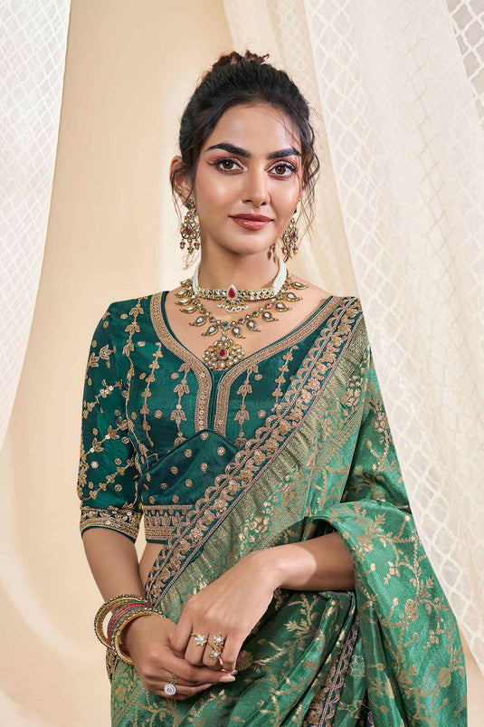 Sea Green Color Sangeet Wear Silk Fabric Incredible Saree