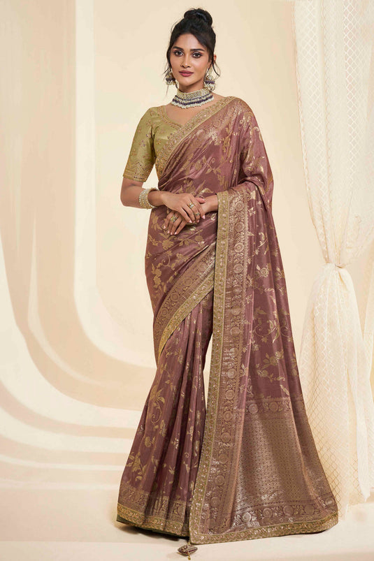 Silk Fabric Mesmeric Sangeet Wear Saree In Pink Color