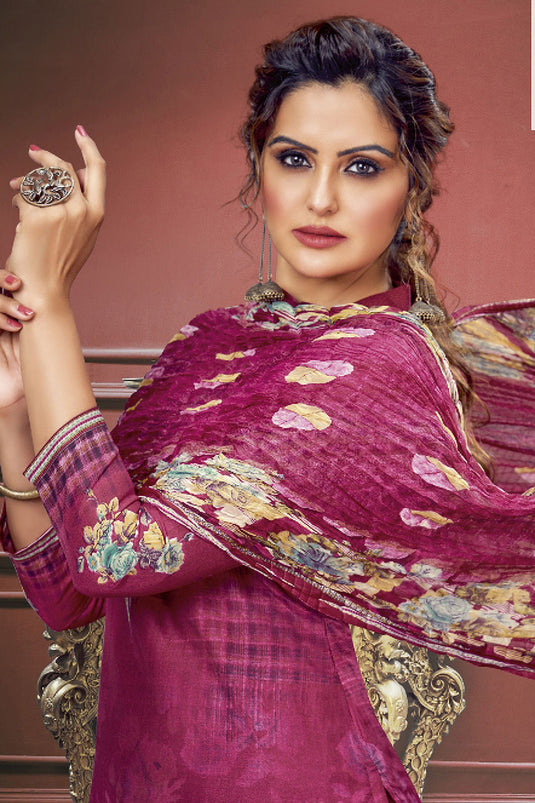 Printed Work Rani Color Muslin Fabric Beauteous Salwar Suit