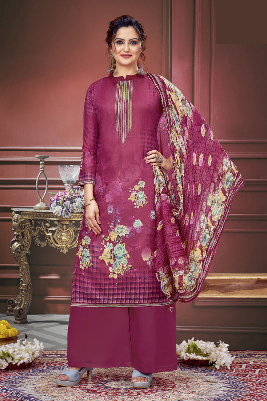 Printed Work Rani Color Muslin Fabric Beauteous Salwar Suit