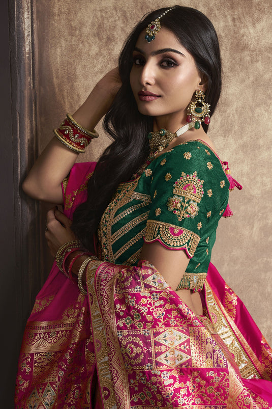 Sequins Work On Peach Color Gorgeous Bridal Lehenga In Silk Fabric