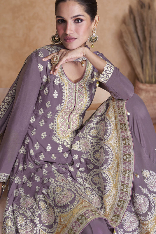 Vartika Singh Lavender Color Glittering Georgette Fabric Palazzo Suit