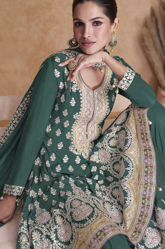 Vartika Singh Dazzling Georgette Fabric Green Color Palazzo Suit
