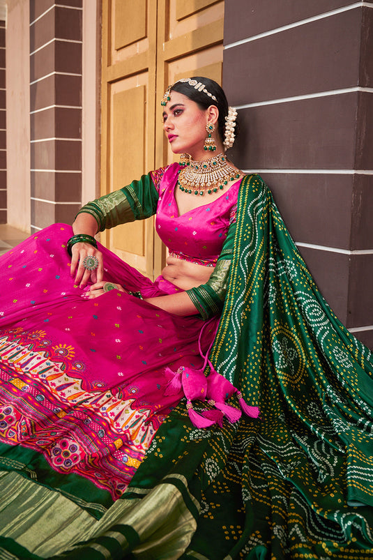 Festive Fashion Gaji Silk Digital Printed Rani Color Lehenga Choli