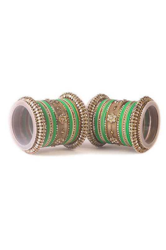 Ingenious Green Color Alloy Material Bangle Set
