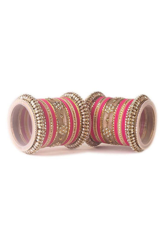 Glamorous Pink Color Alloy Material Bangle Set