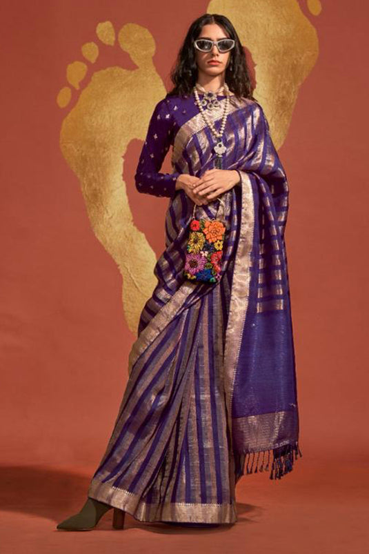 Purple Color Gorgeous Viscose Handloom Weaving Silk Saree