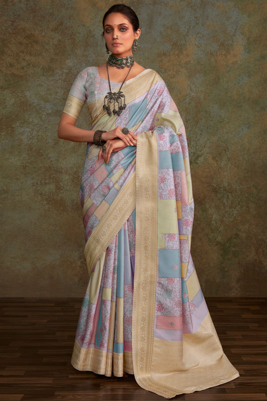 Multi Color Art Silk Fabric Coveted Saree With Printed Work