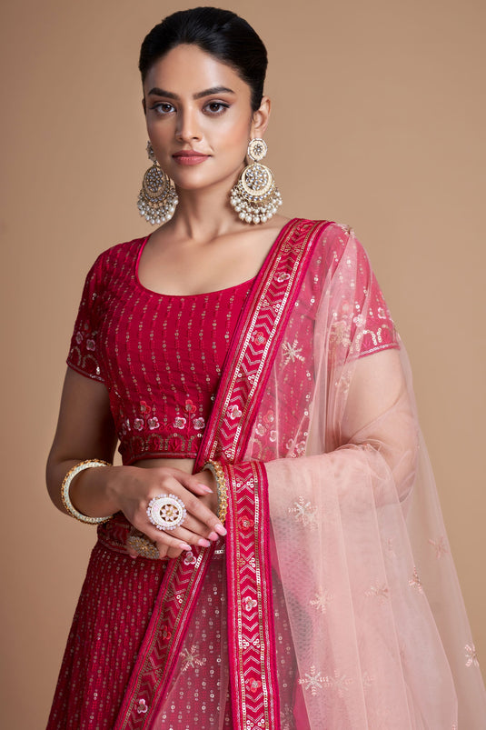 Elegant Rani Georgette Fabric Sangeet Wear Sequins Work Lehenga