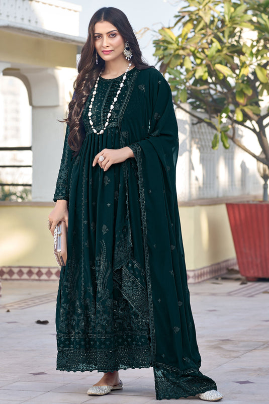 Fascinating Green Color Georgette Fabric Embroidered Anarkali Suit