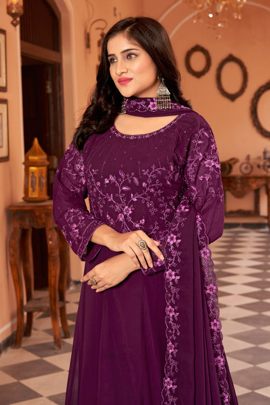Alluring Function Wear Purple Color Georgette Anarkali Suit