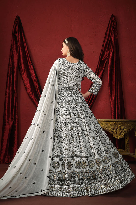 Incredible Georgette Fabric White Color Embroidered Anarkali Suit