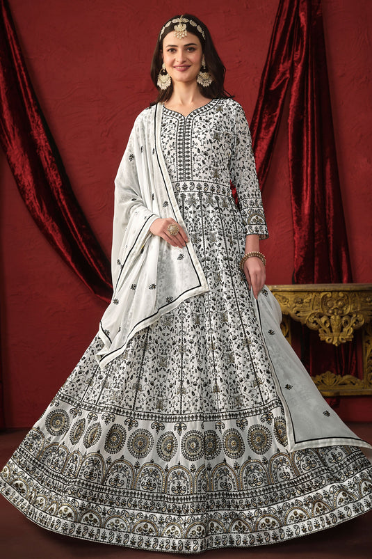 Incredible Georgette Fabric White Color Embroidered Anarkali Suit