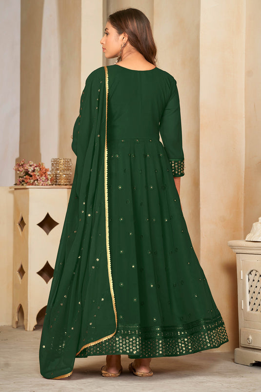 Fascinating Dark Green Color Georgette Fabric Sequins Embroidered Anarkali Suit