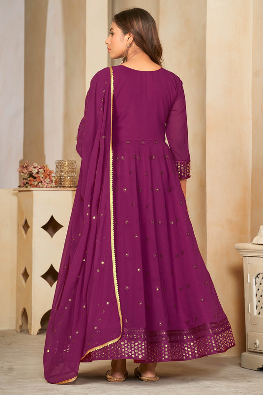 Georgette Fabric Wine Color Excellent Sequins Embroidered Anarkali Suit