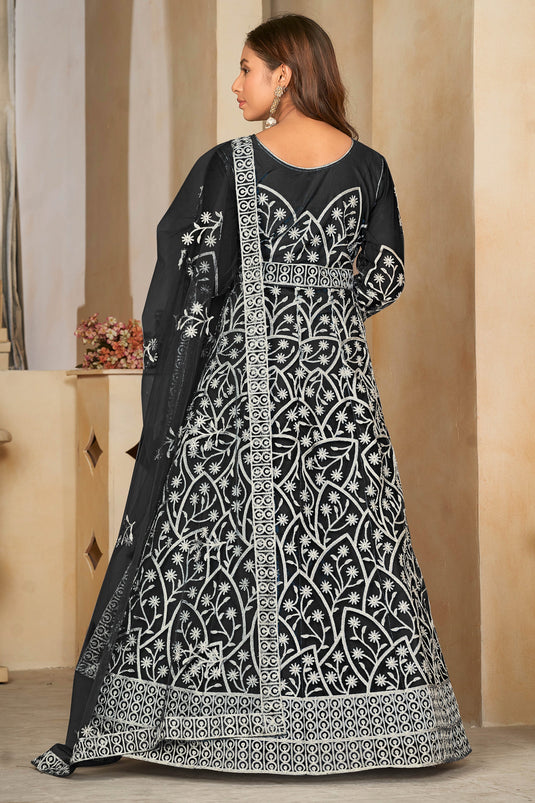 Black Color Net Fabric Embroidered Awesome Anarakali Suit