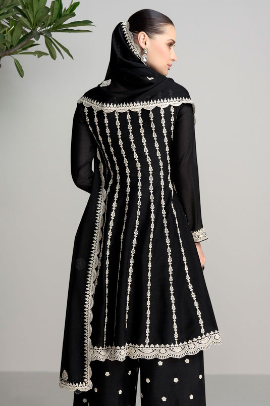 Eugeniya Belousova Amazing Black Color Chinon Silk Fabric Readymade Palazzo Suit