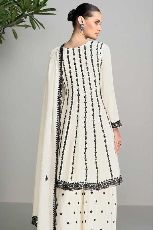 Eugeniya Belousova Trendy Chinon Silk Fabric White Color Readymade Palazzo Suit