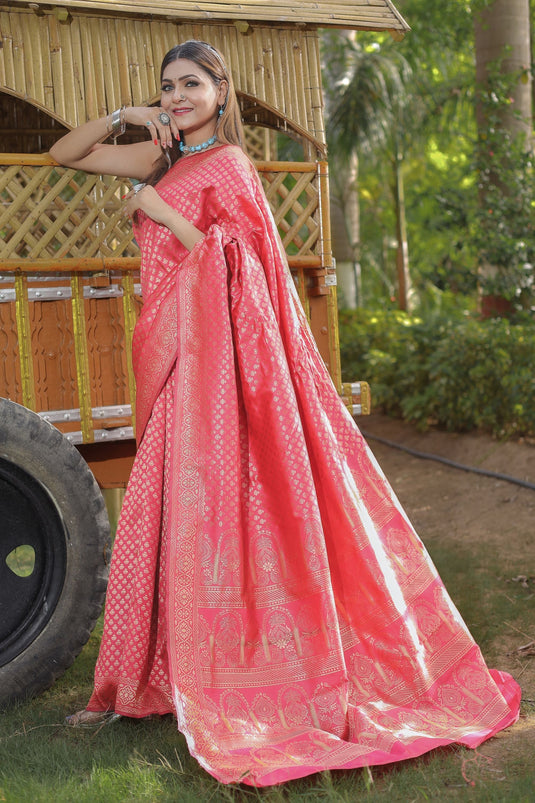 Banarasi Silk Pink Color Delicate Saree With Weaving Work