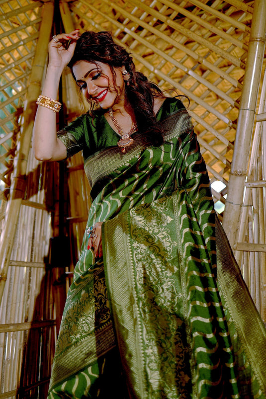 Banarasi Silk Green Color Trendy Saree With Weaving Work