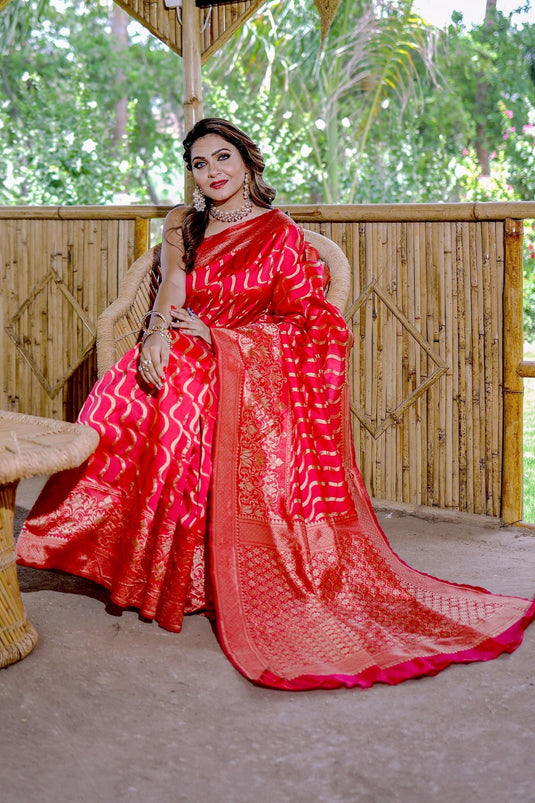 Rani Color Weaving Work On Banarasi Silk Chic Saree
