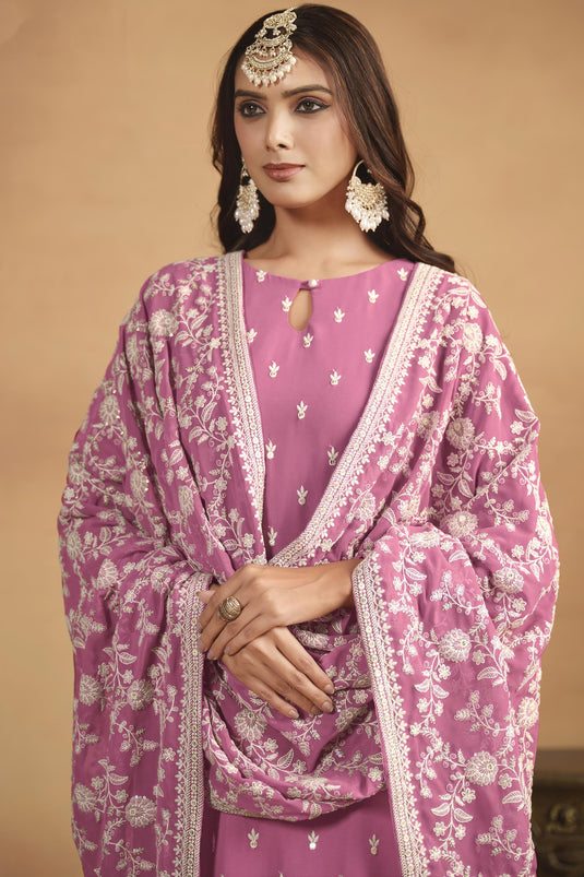 Mesmeric Pink Color Festival Wear Salwar Suit In Georgette Fabric