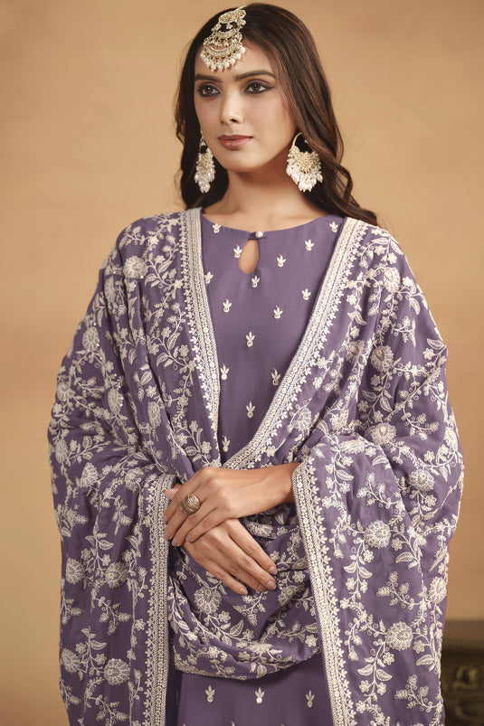 Radiant Festival Wear Lavender Color Georgette Fabric Salwar Suit