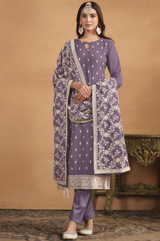 Radiant Festival Wear Lavender Color Georgette Fabric Salwar Suit