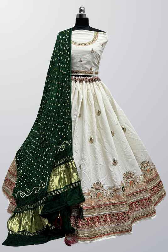 Function Wear White Color Art Silk Fabric Lakhanavi Embroidered Lehenga