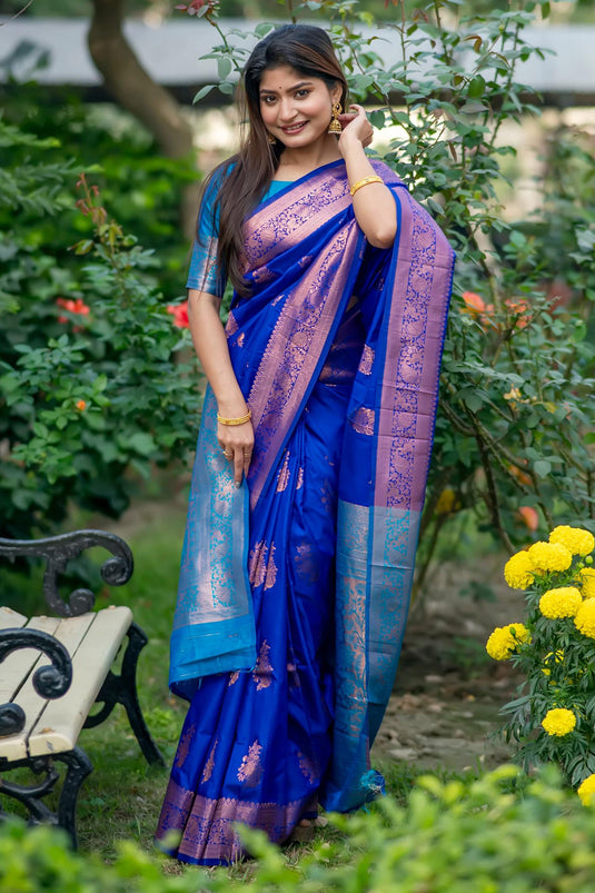 Blue Color Tussar Silk Festive Wear Fancy Zari Weaving Rich Pallu Saree