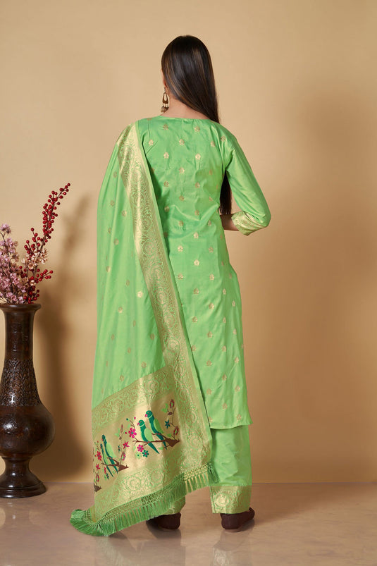 Excellent Sea Green Color Weaving Work Festive Wear Salwar Suit