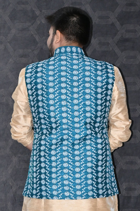 Art Silk Fabric Readymade Blue Modi Jacket