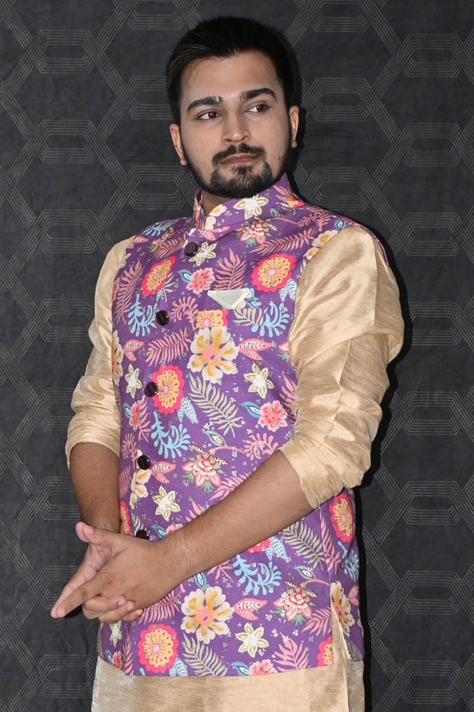 Reception Wear Readymade Cotton Fabric Beautiful Men Purple Color Jacket