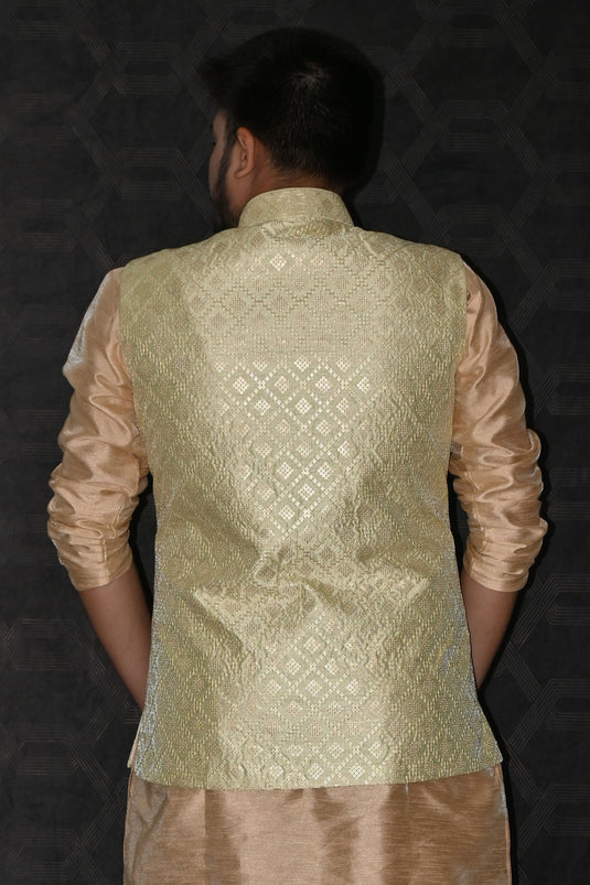 Gorgeous Art Silk Fabric Reception Wear Readymade Men Green Color Jacket