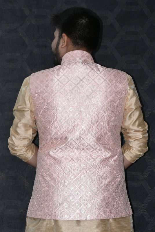 Art Silk Fabric Function Wear Readymade Men Pink Color Jacket