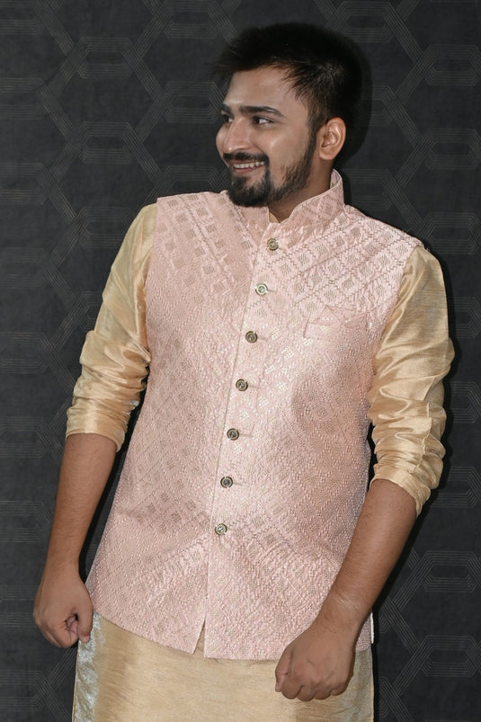 Art Silk Fabric Function Wear Readymade Men Pink Color Jacket