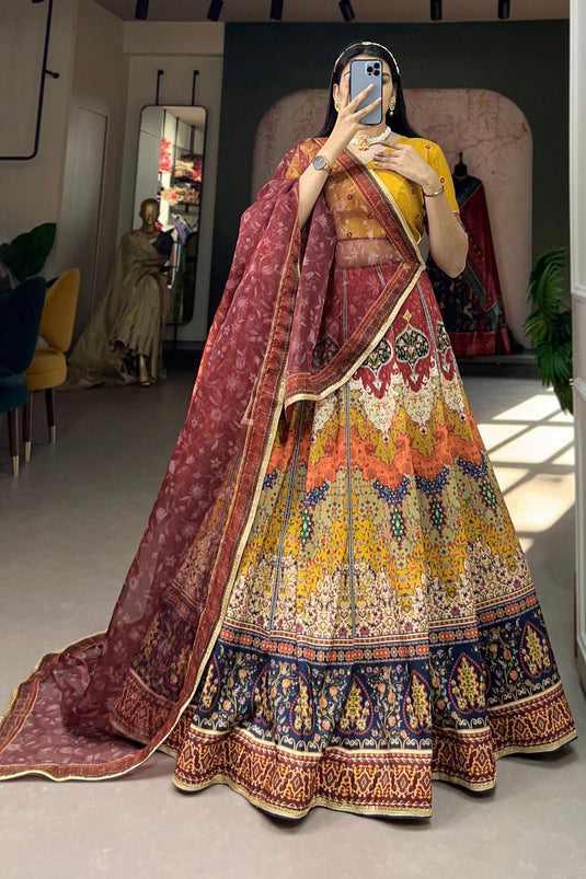 Art Silk Fabric Magnificent Readymade Lehenga In Multi Color With Printed Work