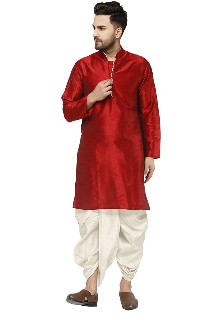 Maroon Kurta Dhoti Dhupion Silk