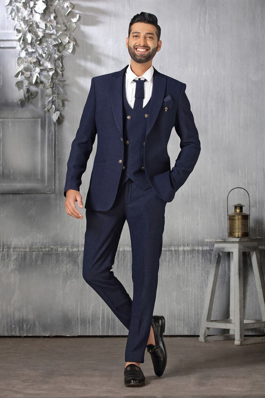 Mesmeric Navy Blue Color Fancy Fabric Coat Suit