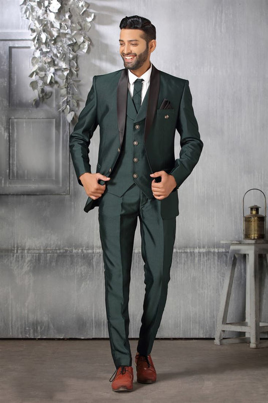 Excellent Dark Green Color Rayon Fabric Coat Suit