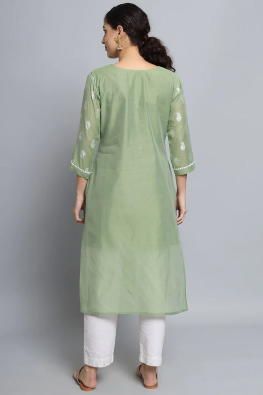 Sea Green Color Art Silk Fabric Readymade Long Simple Kurti