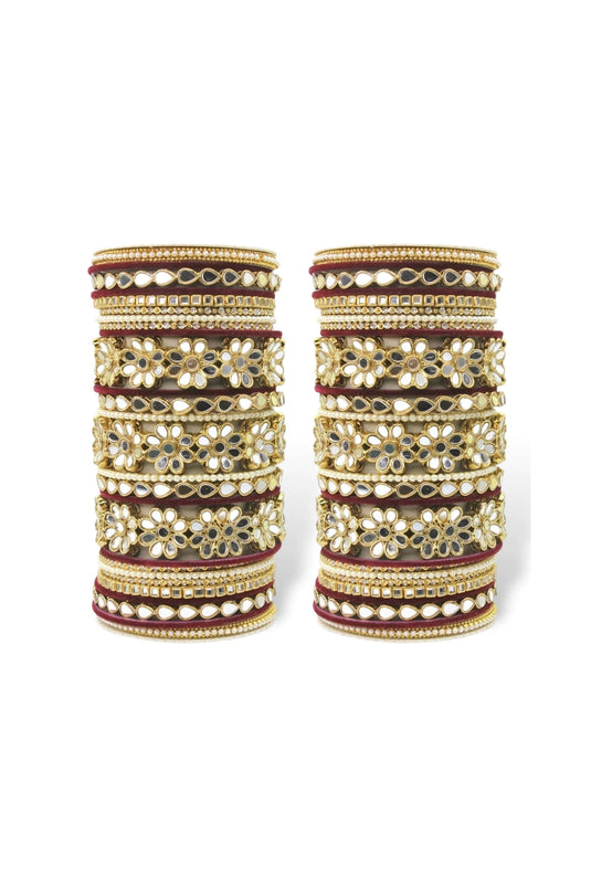 Alloy Material Maroon Color Delicate Mirrored Bridal Bangle Set