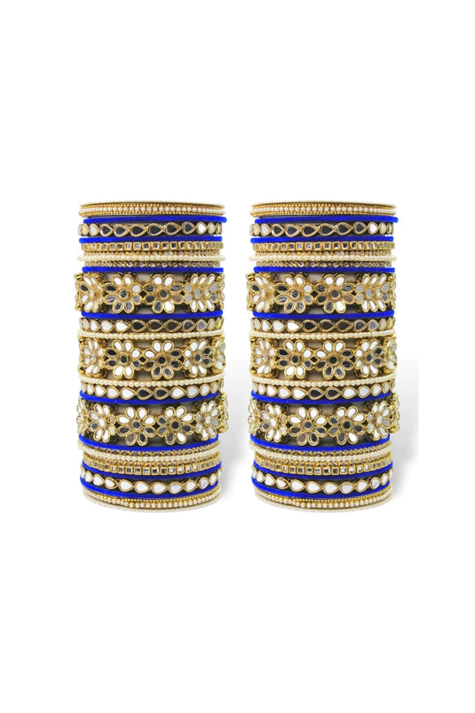 Trendy Alloy Material Navy Blue Color Mirrored Bridal Bangle Set