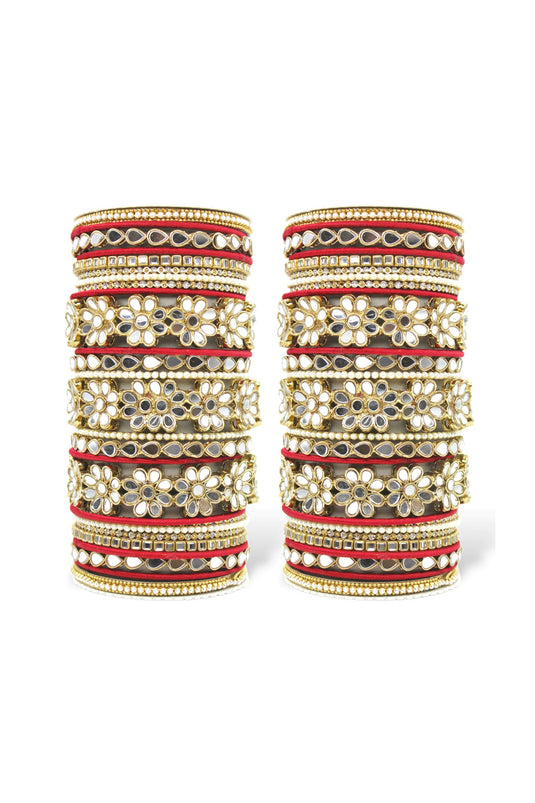 Red Color Alloy Material Chic Mirrored Bridal Bangle Set