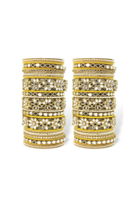 Alloy Material Yellow Color Gorgeous Mirrored Bridal Bangle Set
