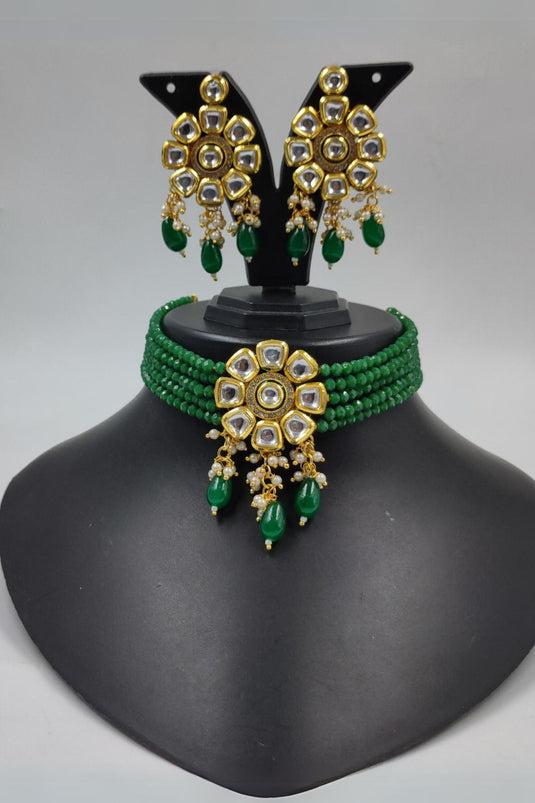 Ingenious Green Color Alloy Material Designer Necklace with Earrings