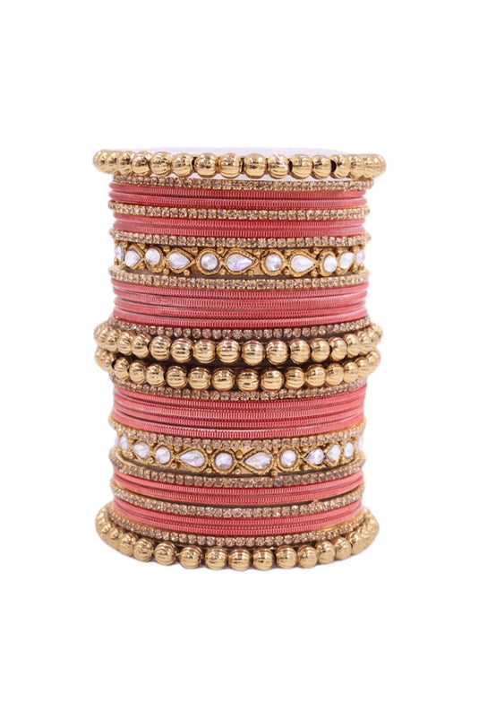 Peach Color Alloy Material Incredible Ethnic Bangle Set